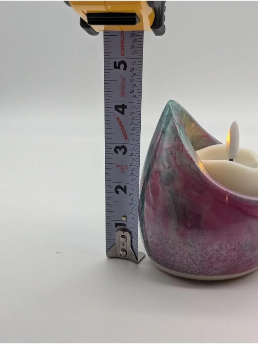 Handcrafted Resin Tealight Holder With Pink, Purple & Green Swirl Design